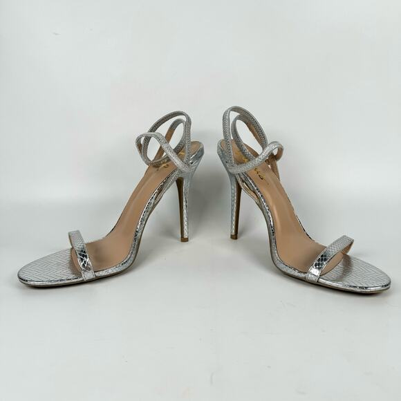 Lulus Women's Silver Snake Stillettos Ankle Strap Clubwear Heels Size 9 - Picture 6 of 7